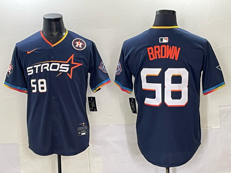 Men Houston Astros #58 Brown Blue  Nike MLB Jersey 2025 style 02->detroit tigers->MLB Jersey